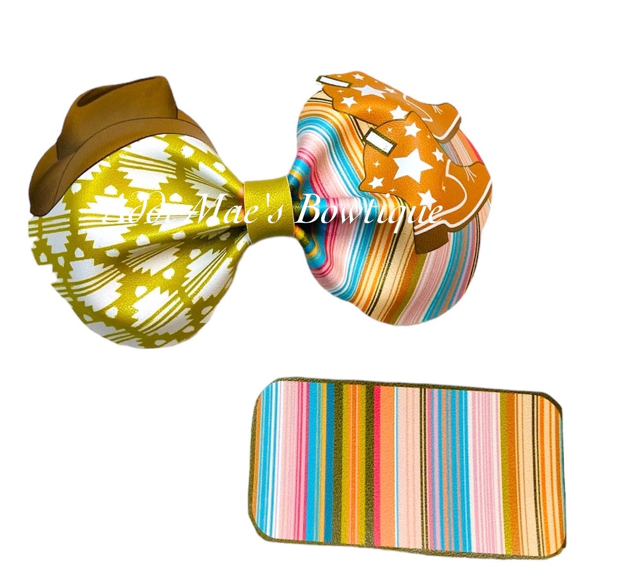 Western Boots Stripes Bow & Snap Clip Set