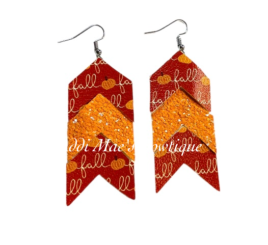 Rust Fall Words Chevron Dangle Earrings