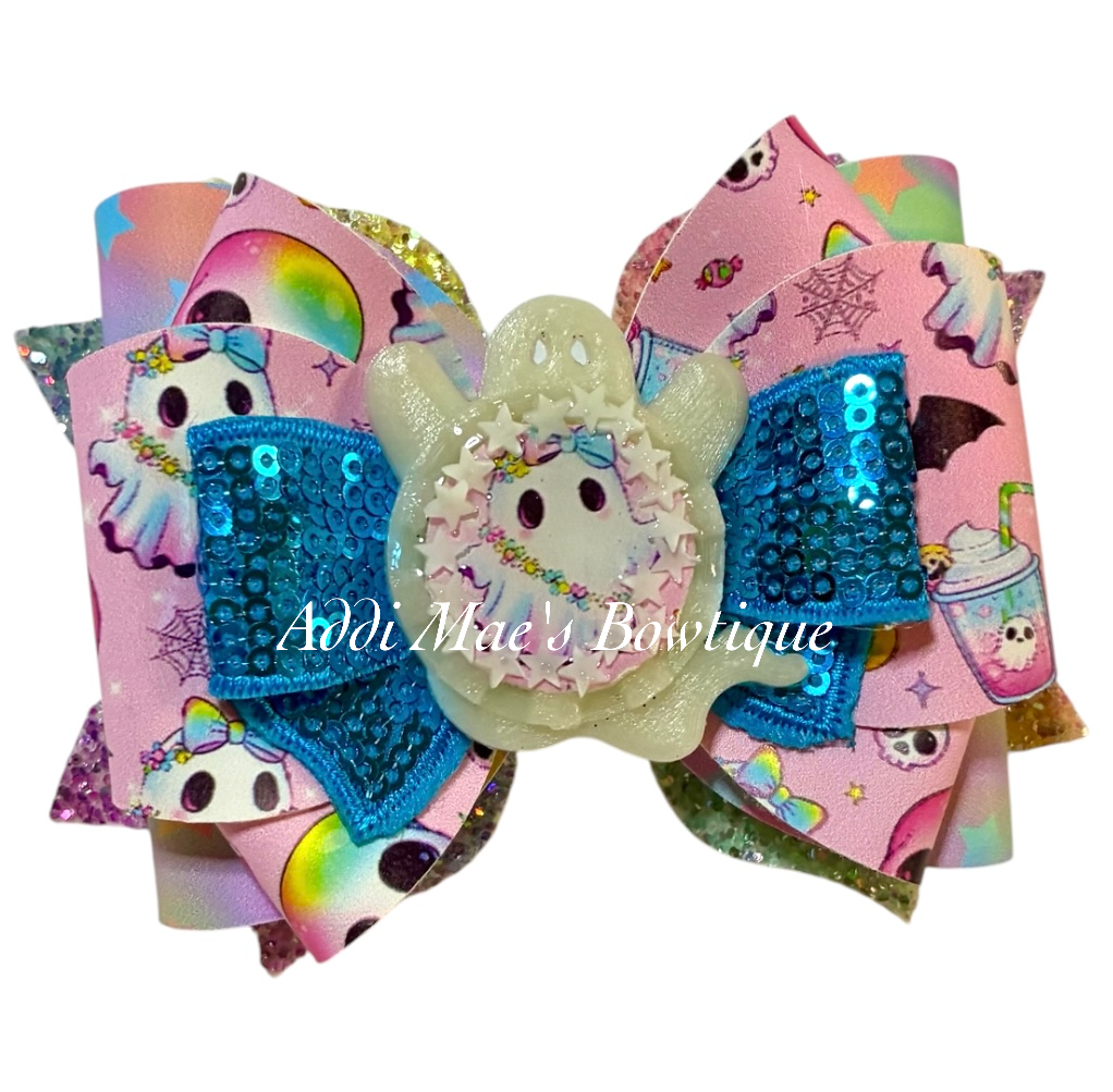 Pretty Ghosts Halloween Ruffle Bow