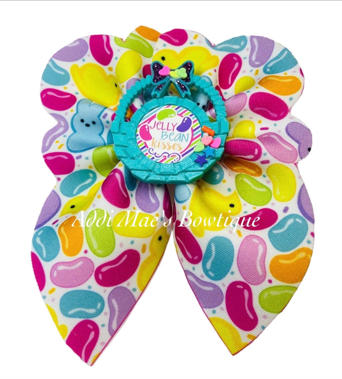 JellyBean Kisses Marshmallow Candy Bunnies Bubble Neoprene Fabric Sailor Hair Bow
