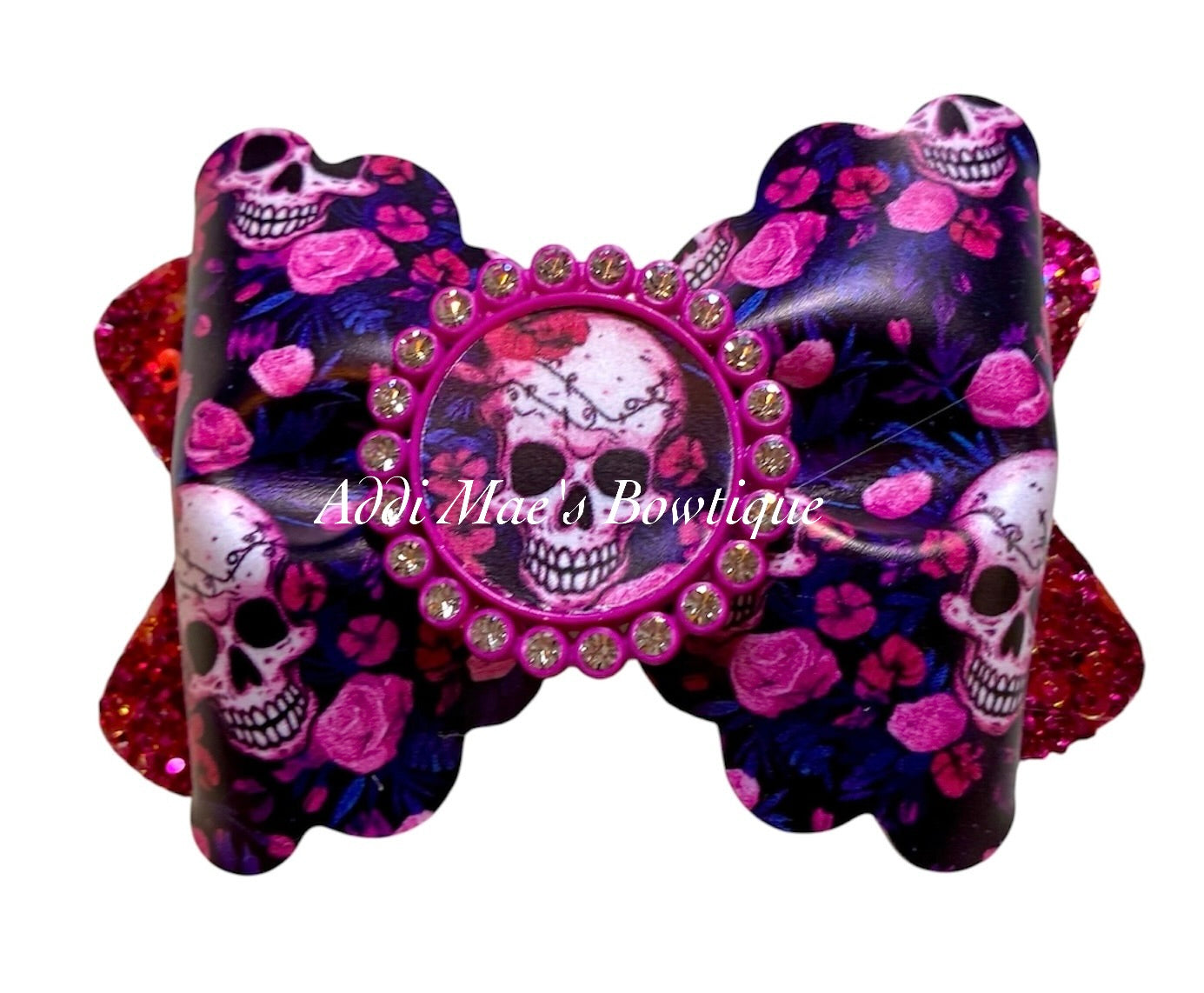 Pink Floral Skulls Bow
