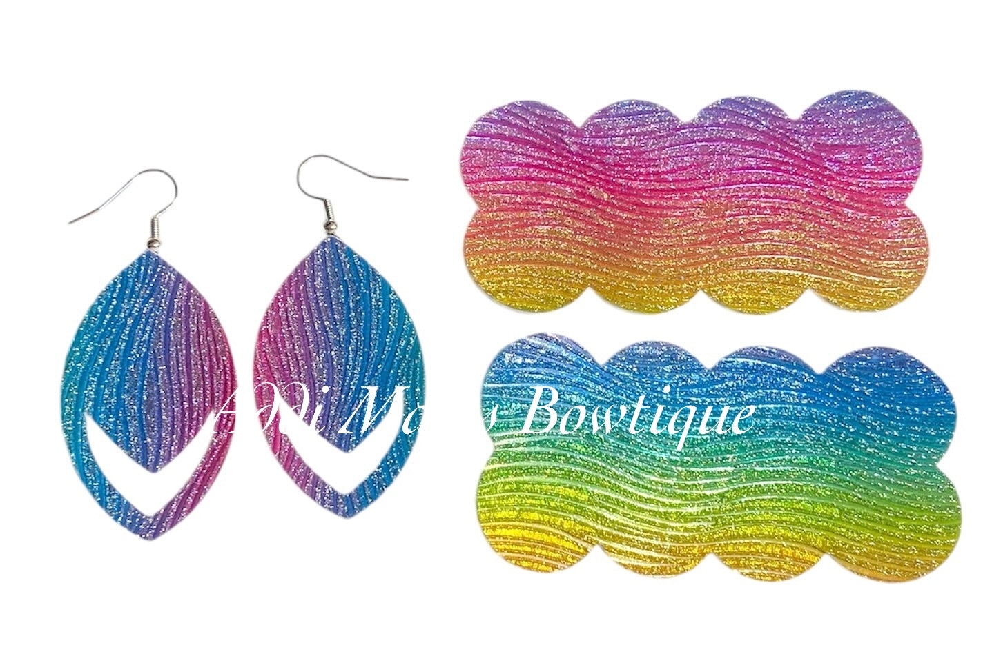 Rainbow Wave Glitter Snap Clip & Earrings Set