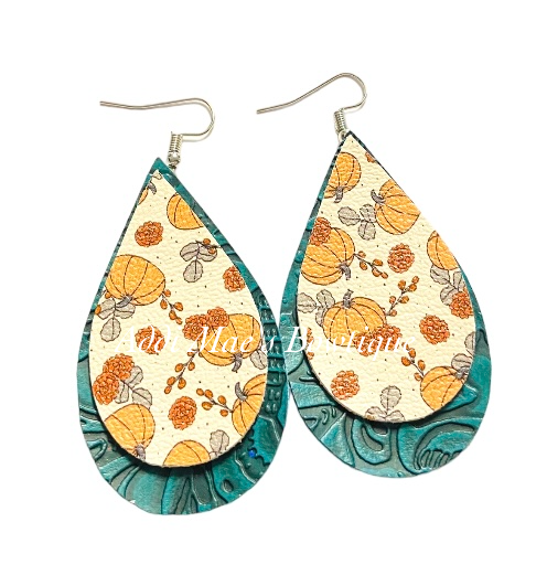 Boho Pumpkin Patch Fall Stacked Tear Drop Dangle Earrings