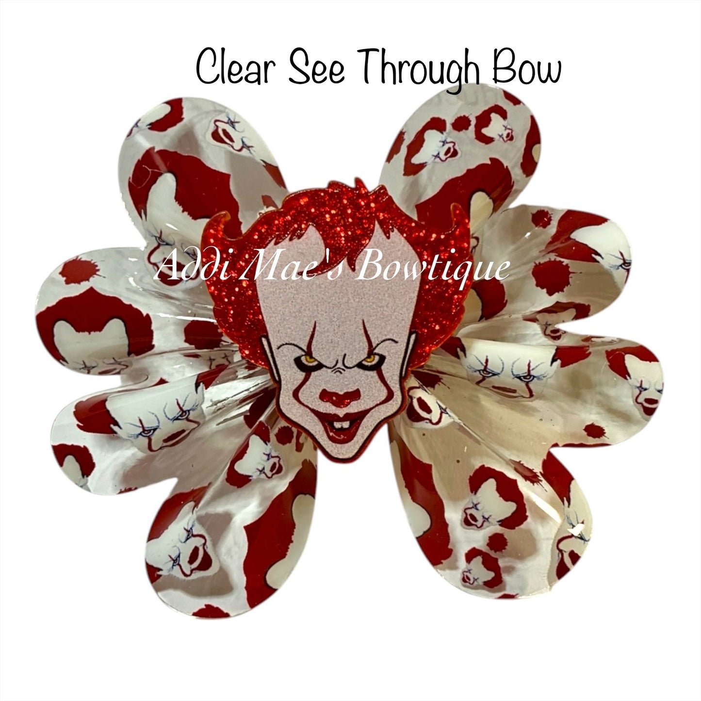 Scary Clown Halloween Clear See Through Ruffle Bow