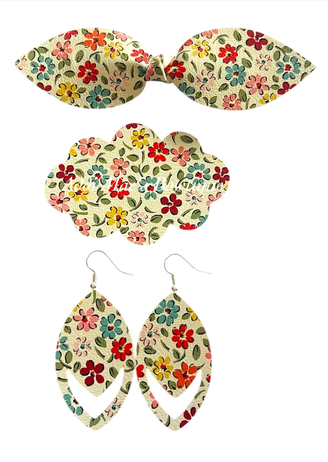 Ditsy Flowers Top Knot Clip, 3” Snap Clip, & Earrings Set