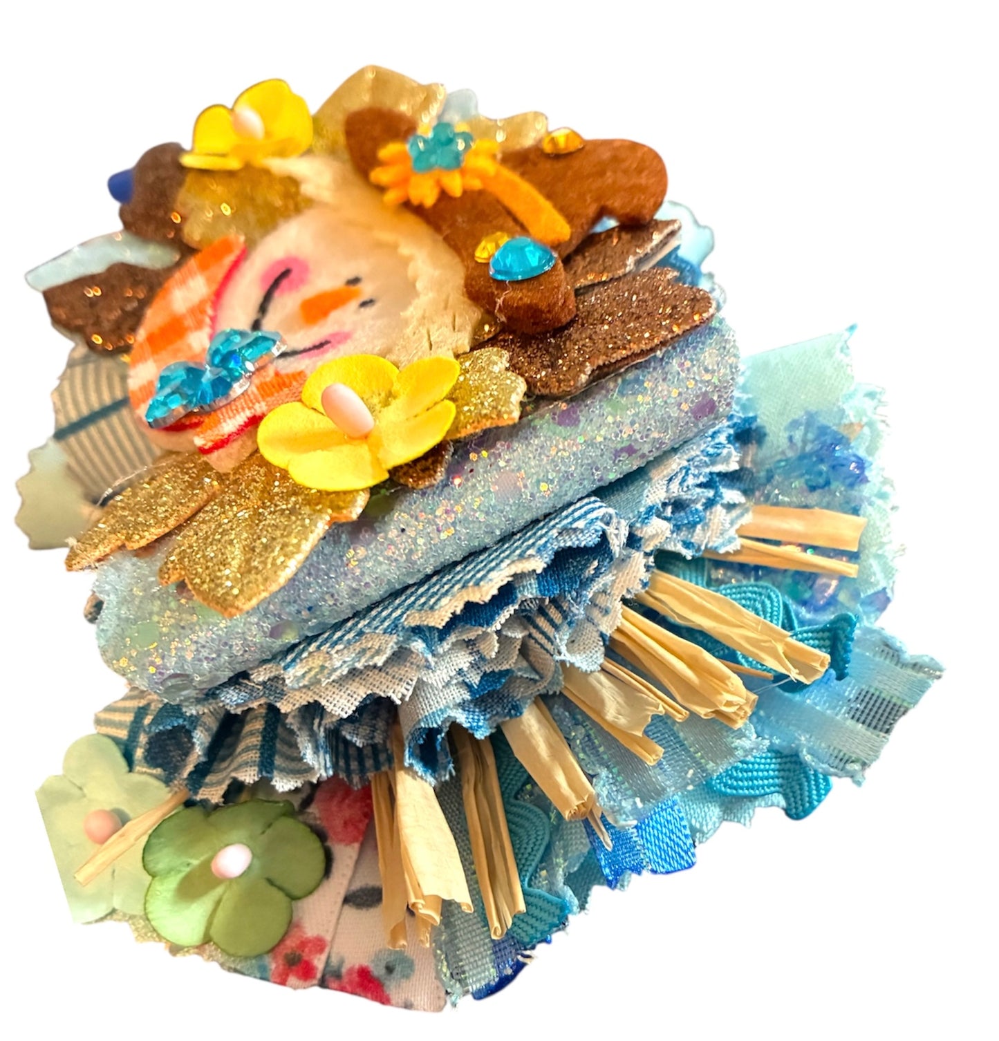 Scarecrow Frayed Cotton Fabric Hair Bow