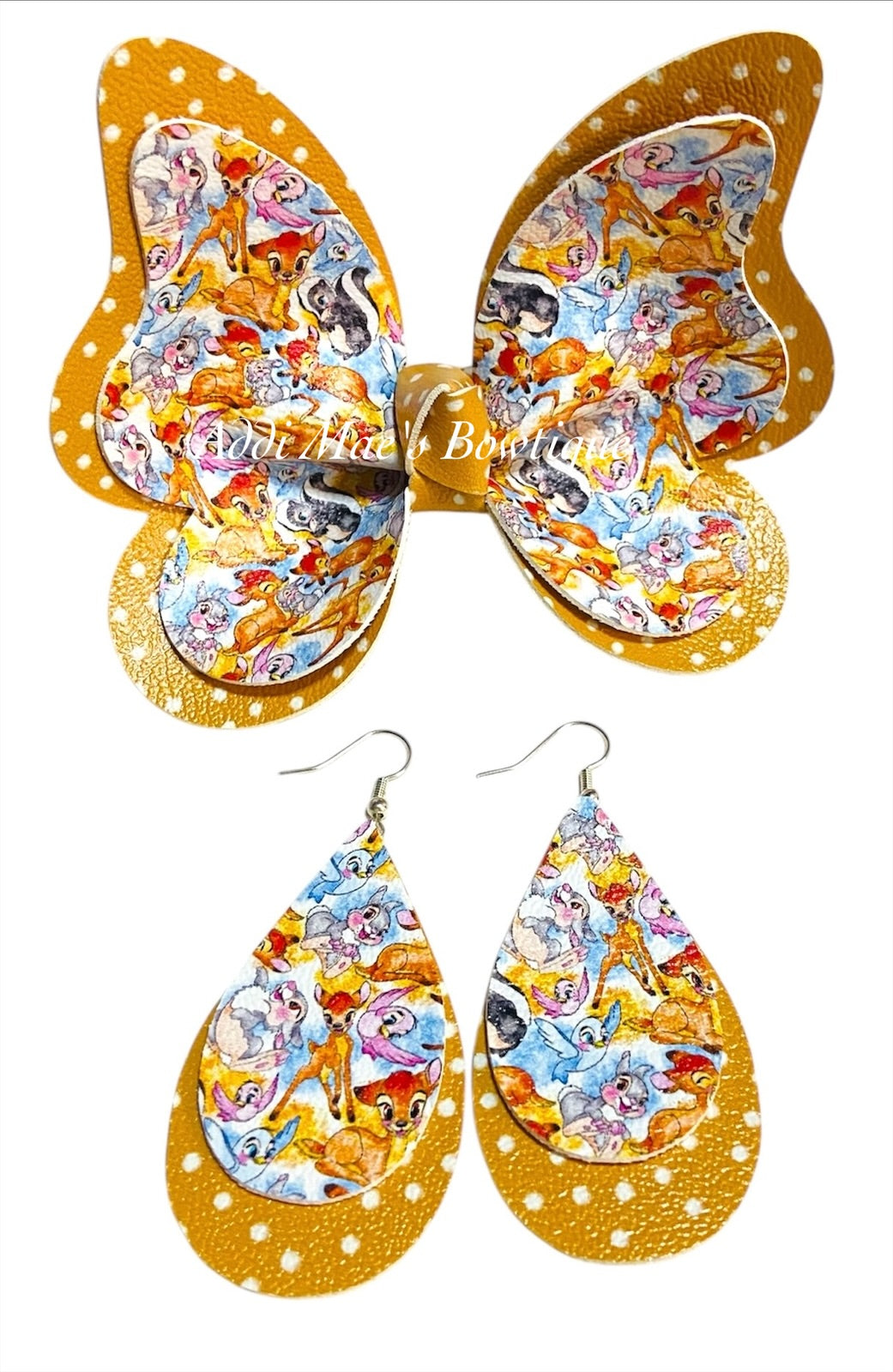 Cartoon Deer Butterfly Bow & Earring Set