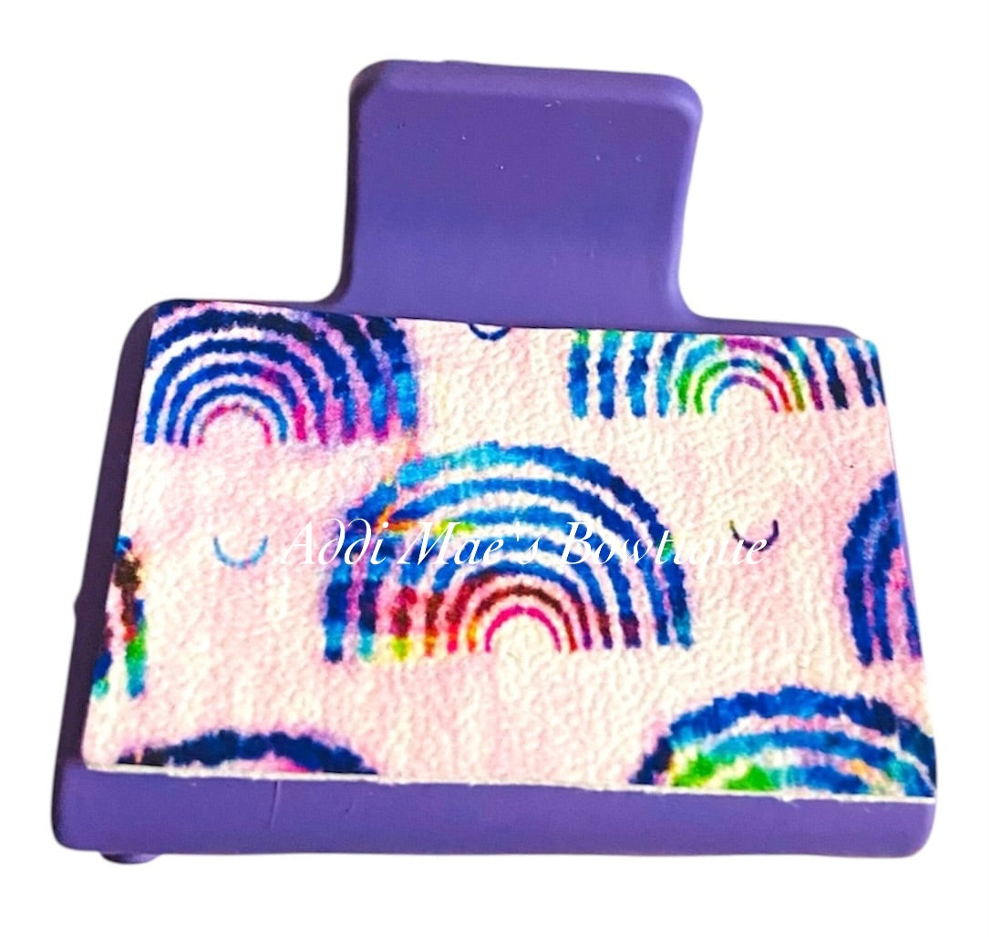 Purple Watercolor Rainbows Small Claw Clip