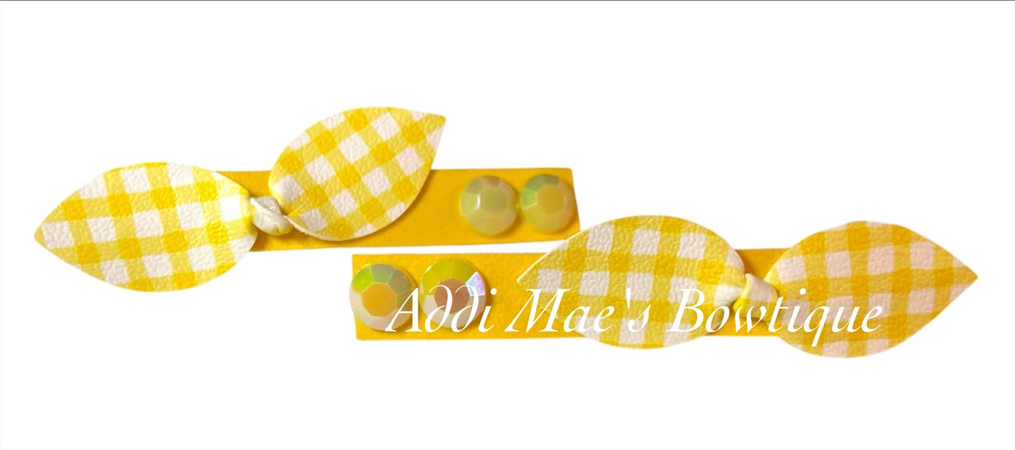 Yellow Gingham Mini Top Knot Alligator Clip Set