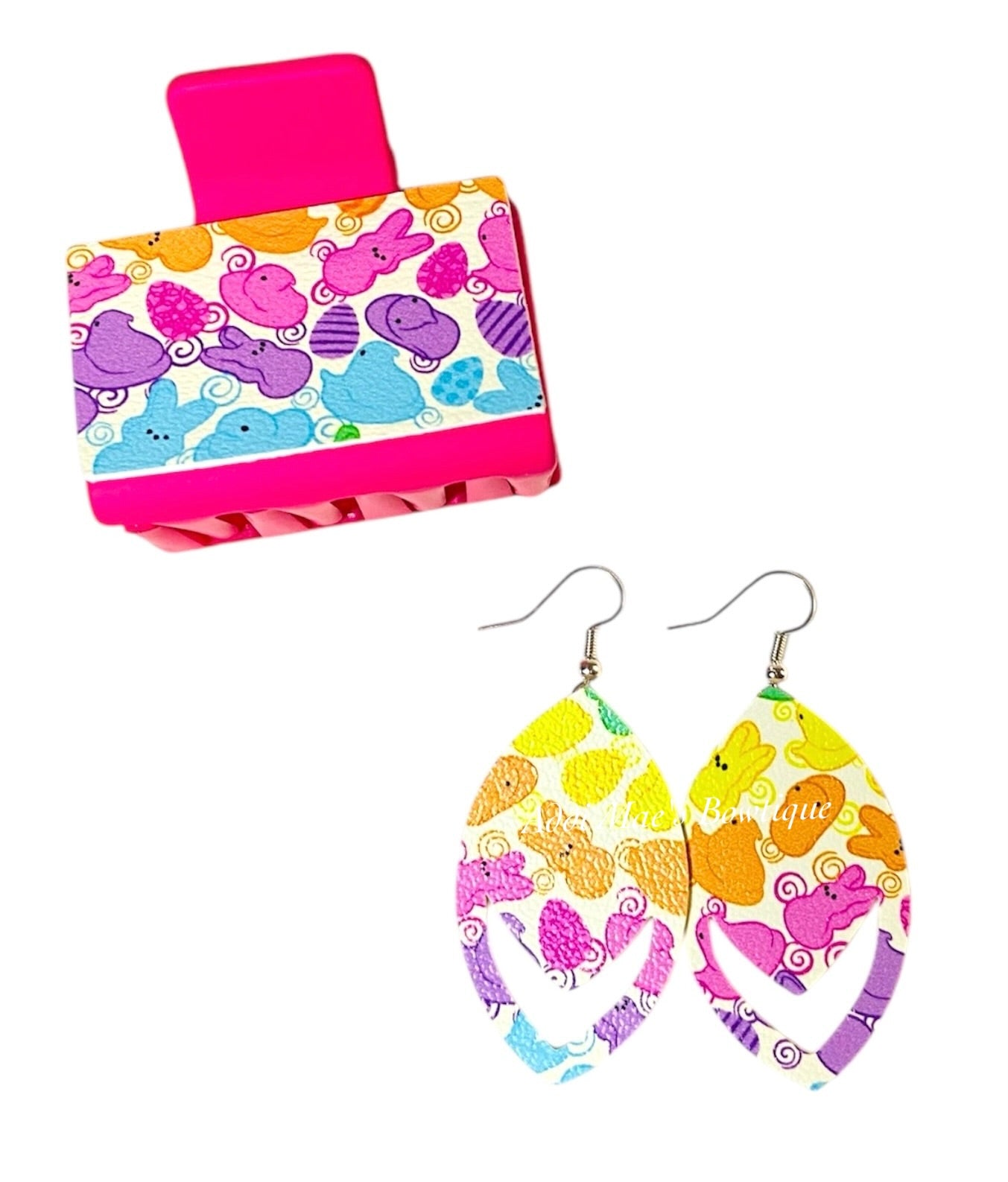 Neon Marshmallow Bunnies Small Claw Clip Earring Set