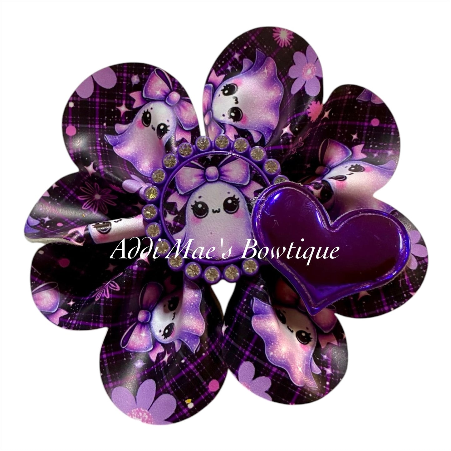 Purple Ghosts Halloween Ruffle Bow