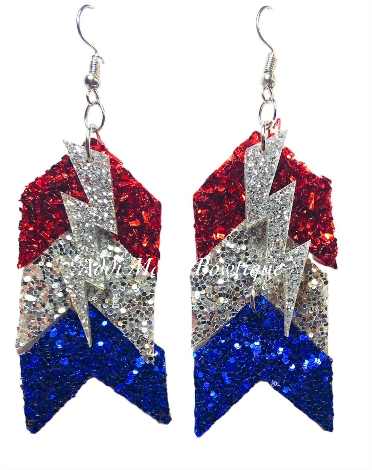 Patriotic Glitter Lightning Chevron Dangle Earrings