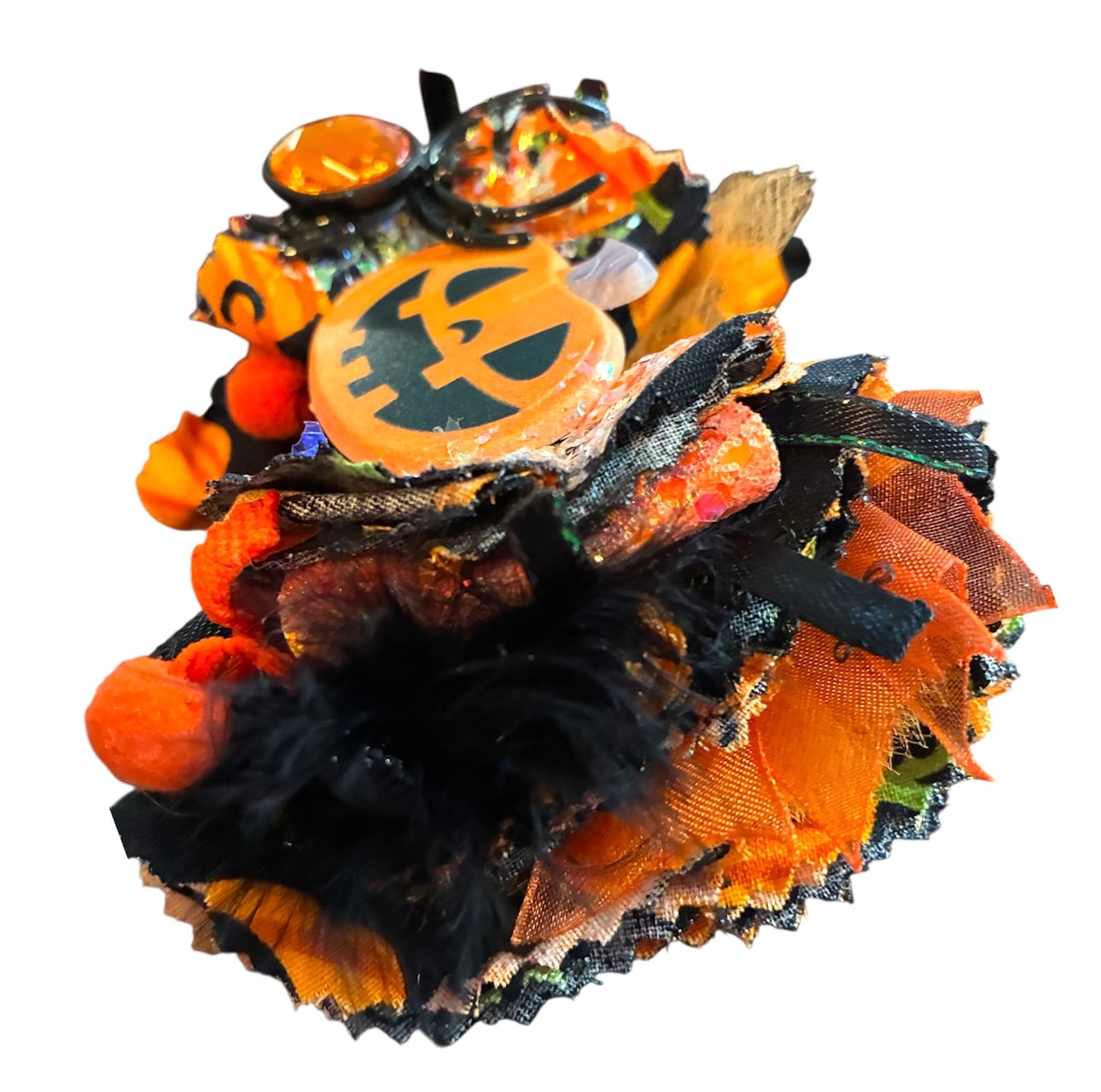 Jack O Lantern Pumpkins Frayed Cotton Fabric Hair Bow
