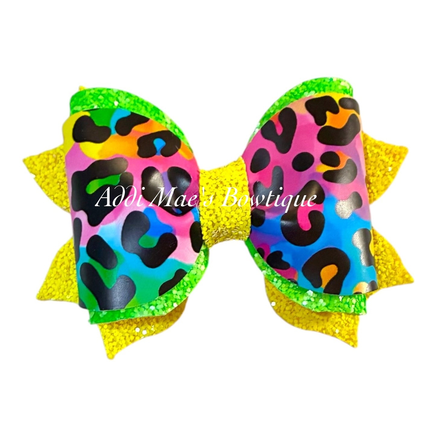 Neon Rainbow Cheetah Bow