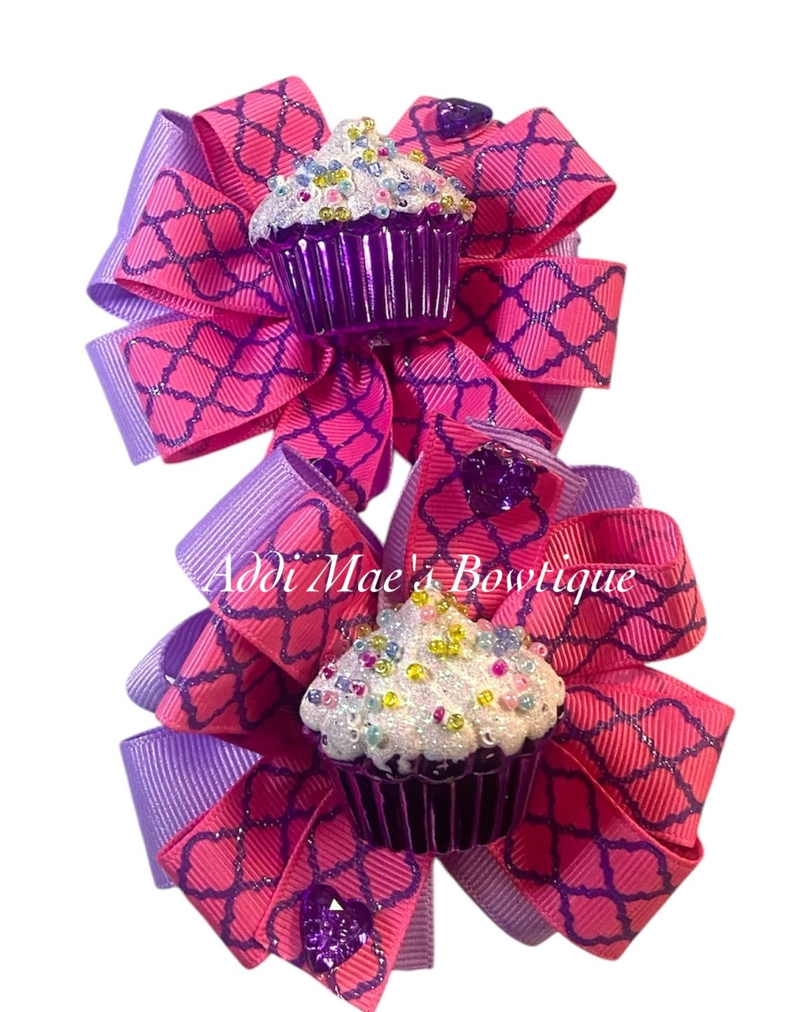 Purple Cupcakes Ribbon Piggy Bows