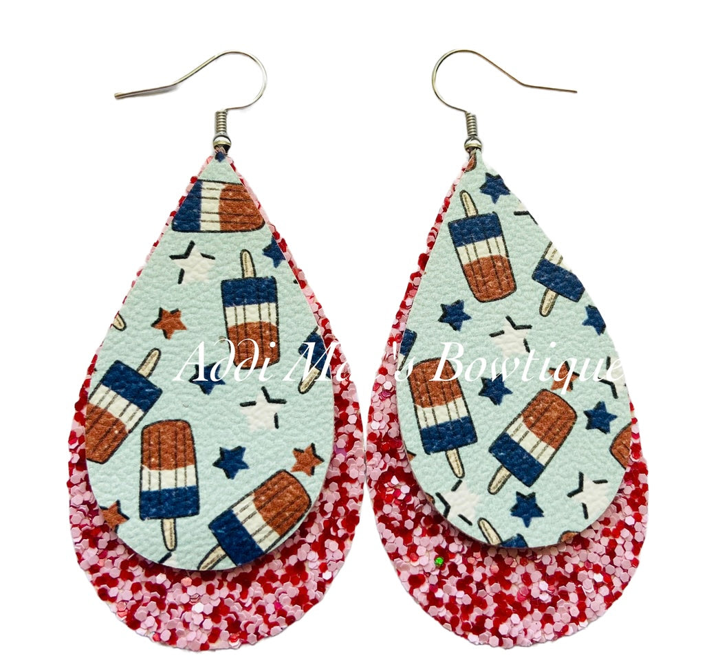 Patriotic Popsicles Stacked Tear Drop Dangle Earrings