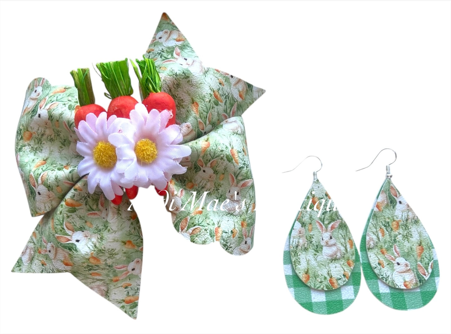 Bunnies & Carrots Bow & Earrings Set