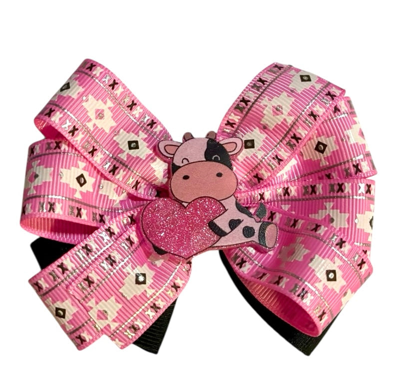 Pink Cow Ribbon Bow