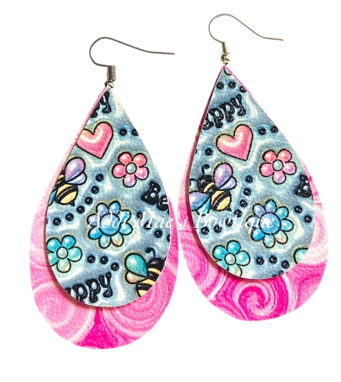 Bee Happy Stacked Tear Drop Dangle Earrings