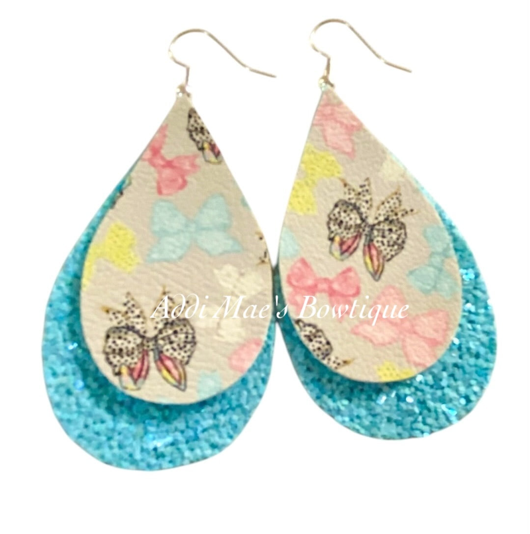 Bunny Ears and Bows Stacked Tear Drop Earrings