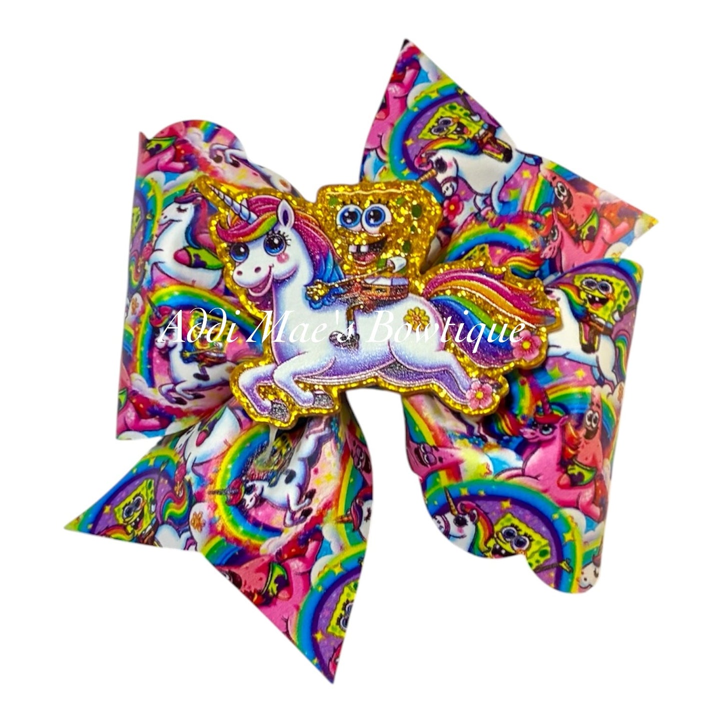 Rainbow Unicorn Yellow Sponge Bow
