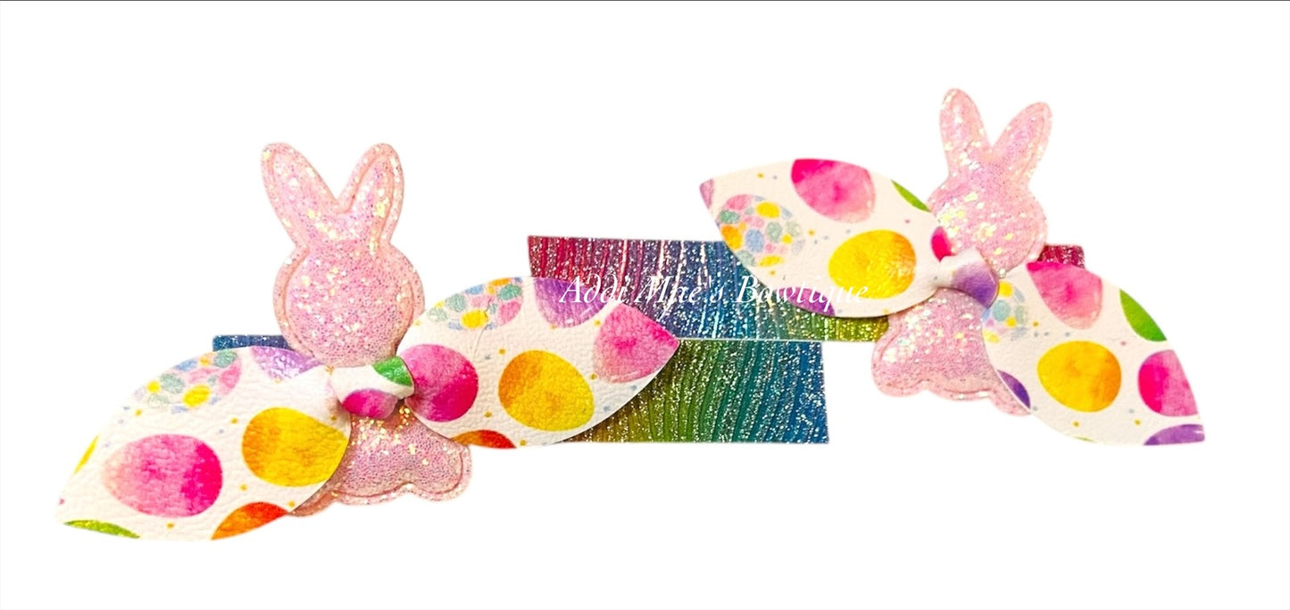 Pink Bunny Easter Eggs Mini Top Knot Alligator Clip Set