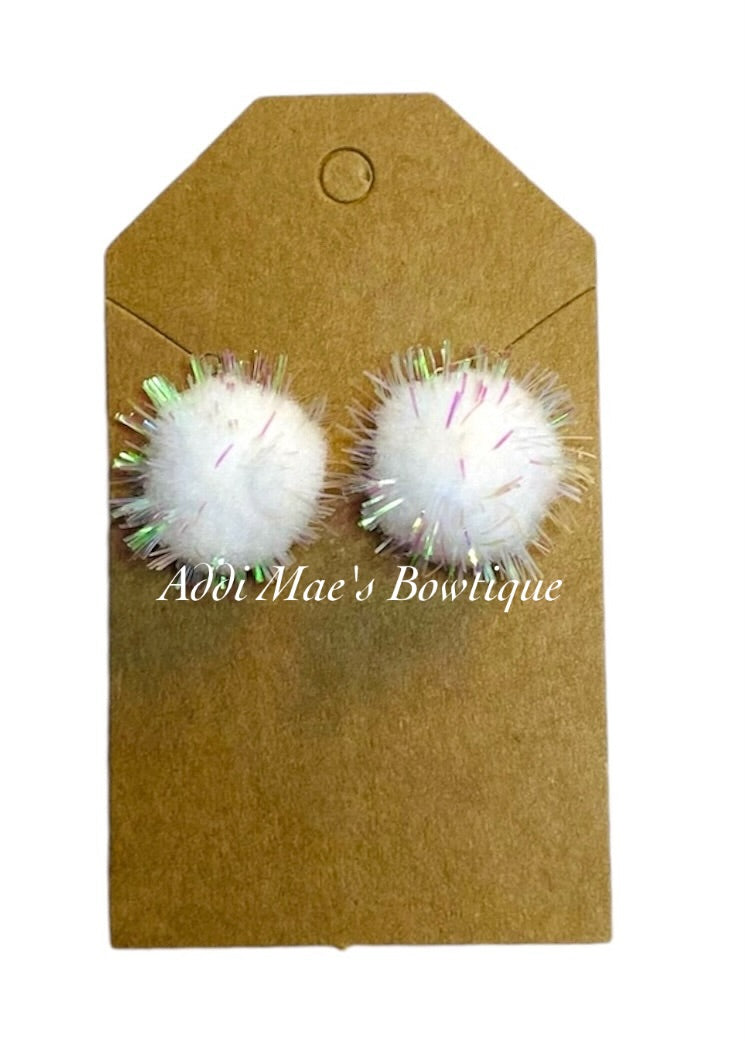 White Mini Pom Pom 12 mm Earring Studs