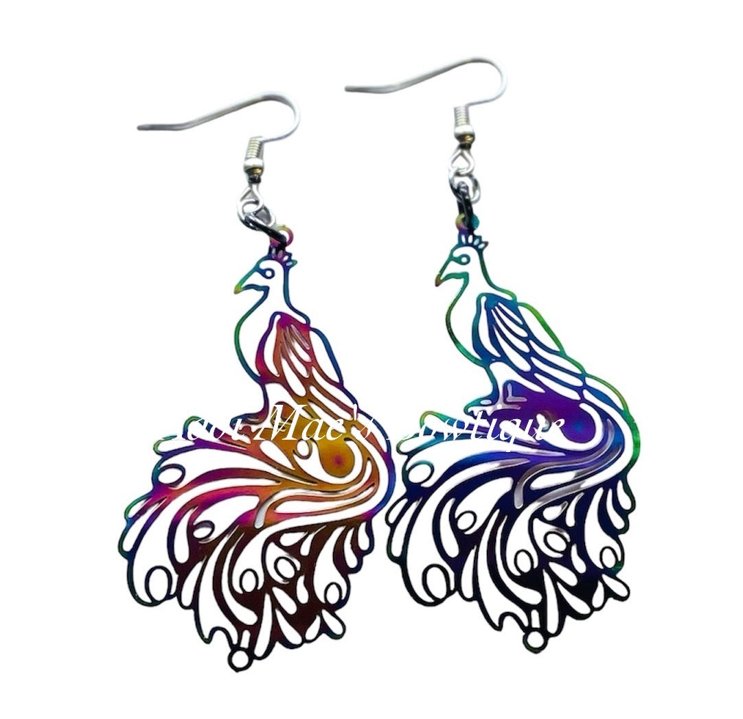 Peacock Iridescent Rainbow Metallic Dangle Earrings