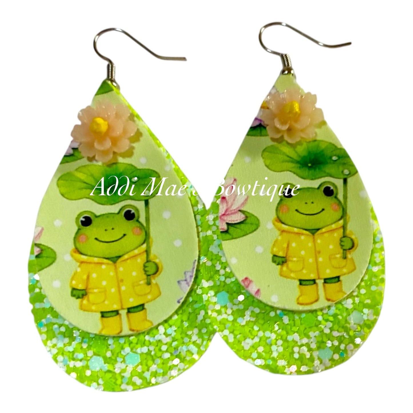 Rainy Day Frog Stacked Tear Drop Dangle Earrings