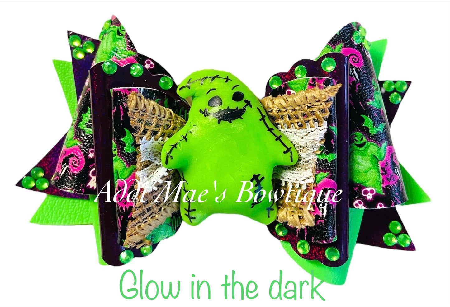 Green Boogie Man Halloween Glow In The Dark Bow