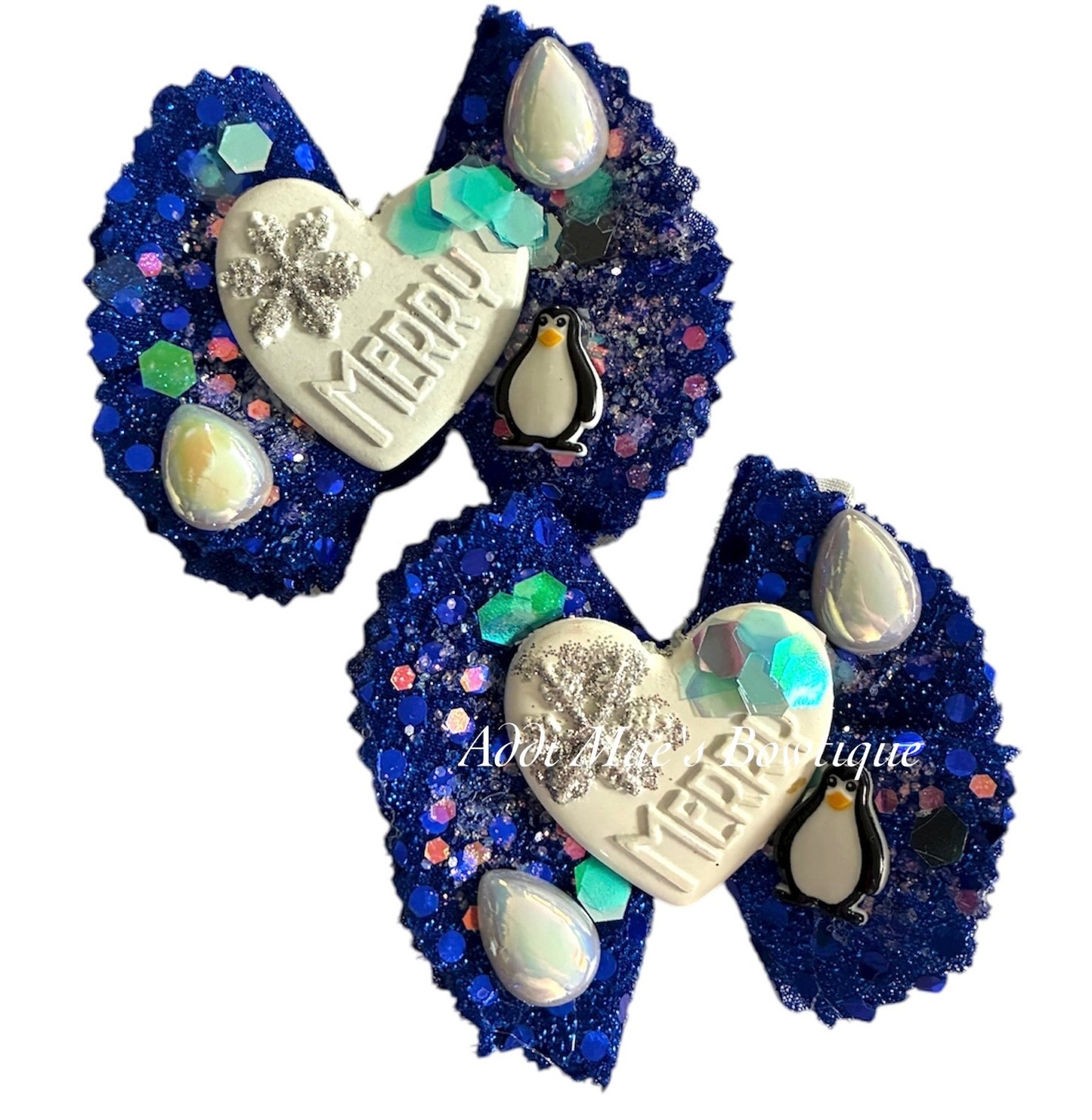 Merry Penguin Cotton Frayed Fabric Flower Piggy Set