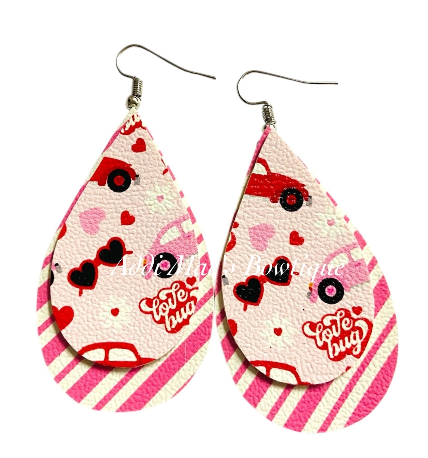 Little Lovebug Valentine Cars Stacked Tear Drop Earrings