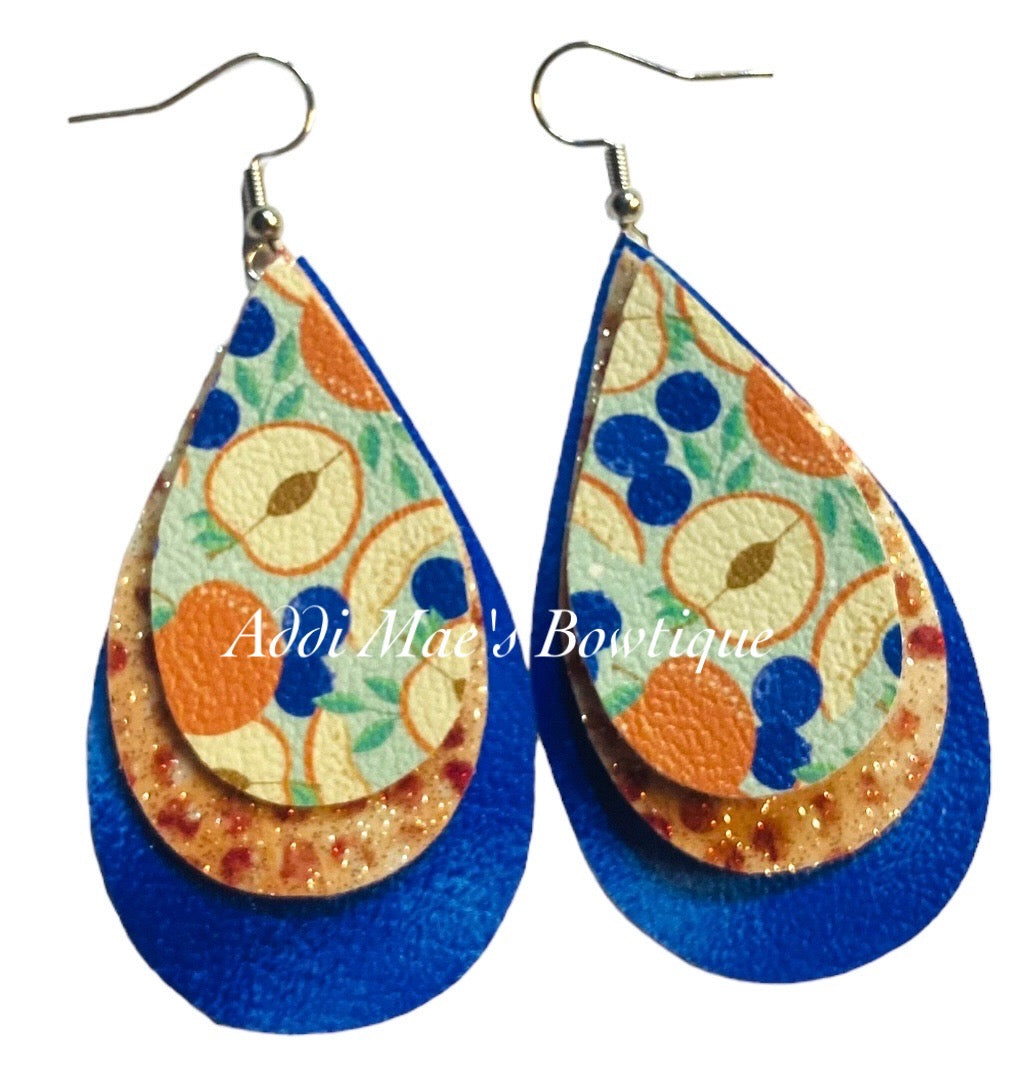Blueberries and Peaches Stacked Tear Drop Dangle Earrings