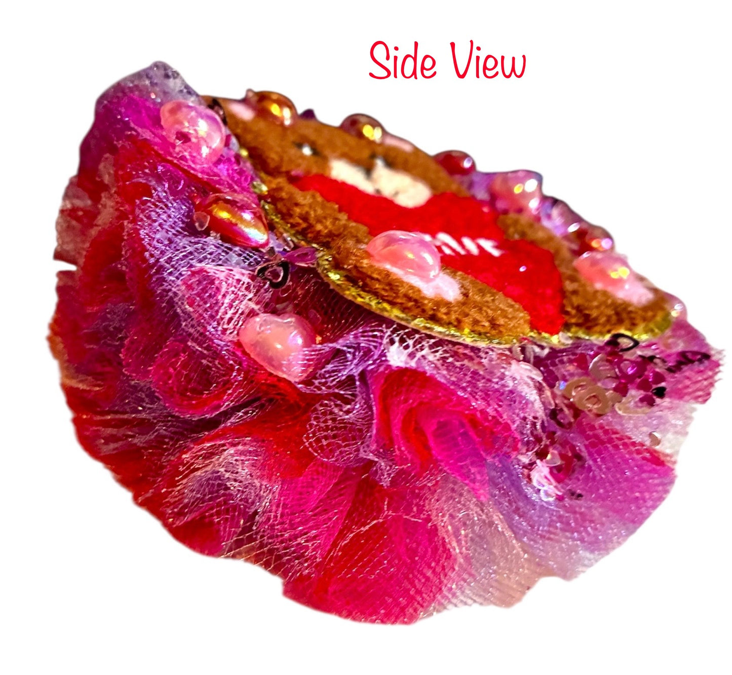Teddy Bear Love Valentines Tulle Puff Hair Bow