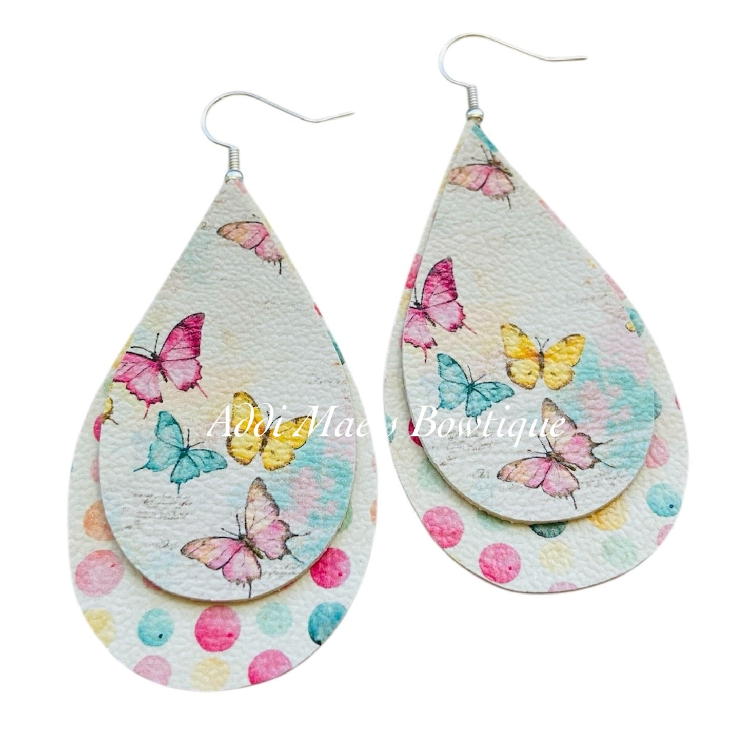 Pastel Butterflies Stacked Tear Drop Dangle Earrings