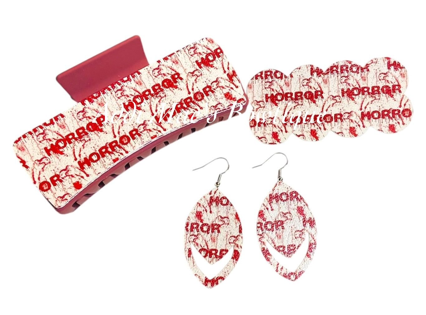 Bloody Horror XL Claw Clip, Snap Clip,& Earrings Set