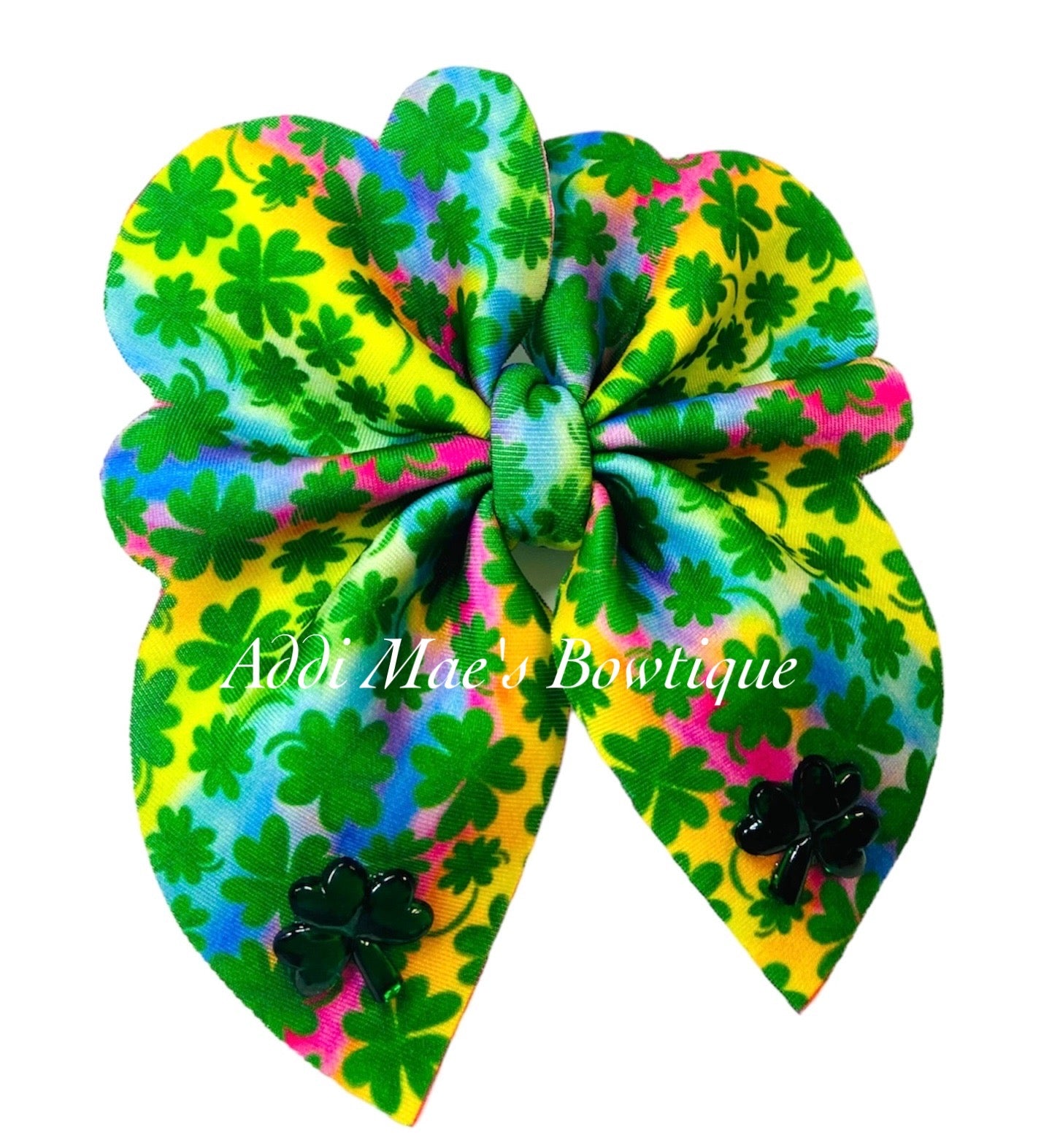 Tie Dye Shamrock Rainbow Bubble Neoprene Fabric Sailor Hair Bow