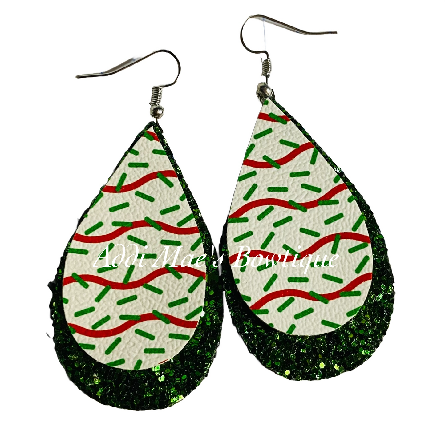 Snack Tree Cake Christmas Stacked Tear Drop Dangle Earrings
