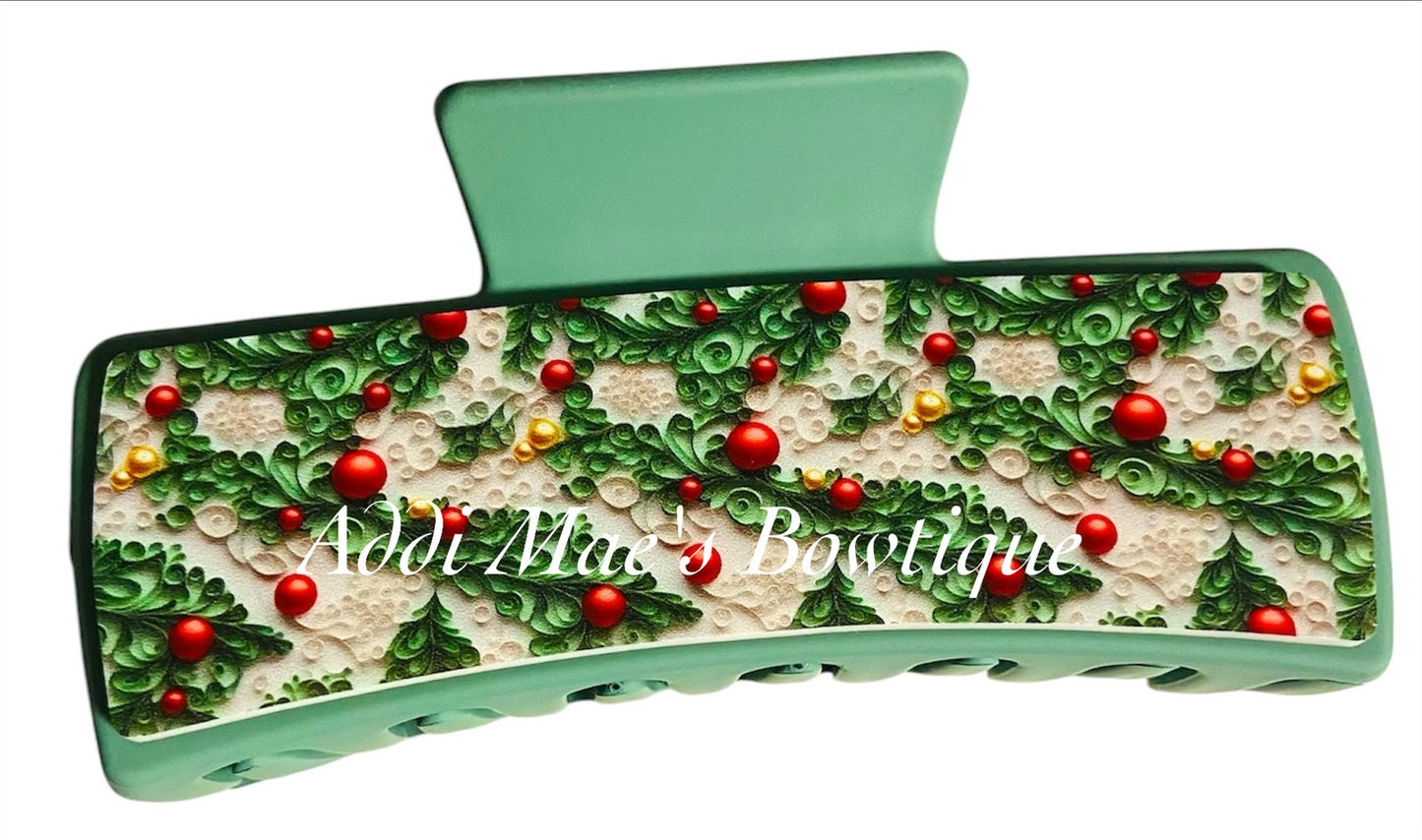 Holly Leaves Acrylic XL Claw Clip