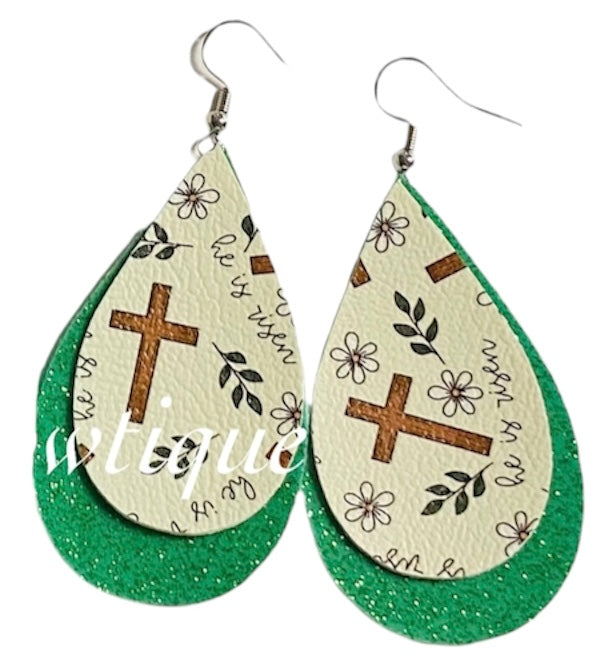 He Is Risen Stacked Tear Drop Earrings