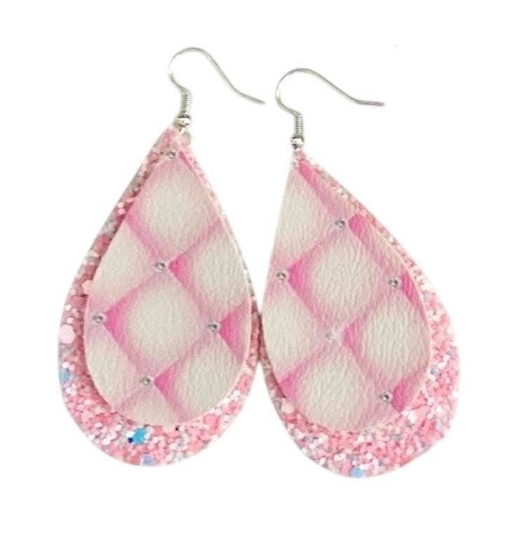 Fancy Pink Tuft Stacked Tear Drop Earrings