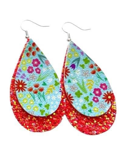 Busy Wildflowers Stacked Tear Drop Earrings