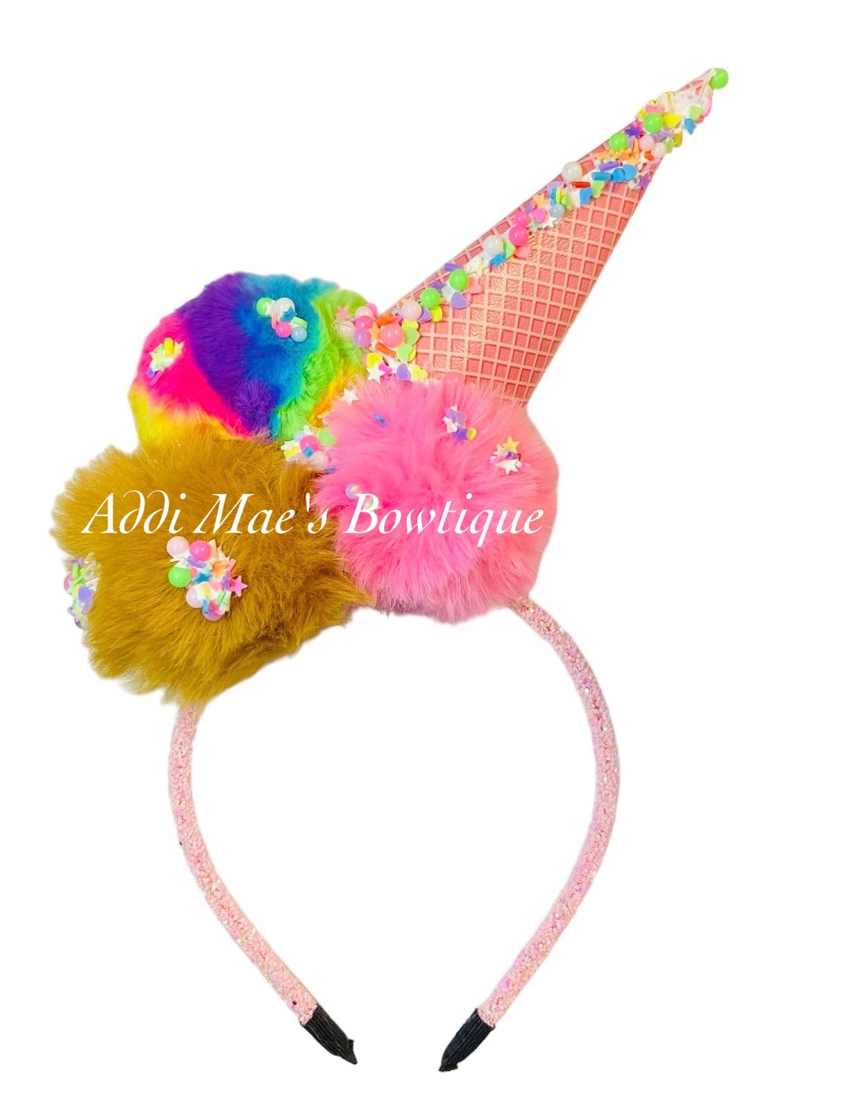 Melting Ice Cream Cone Pom Pom Glitter Headband