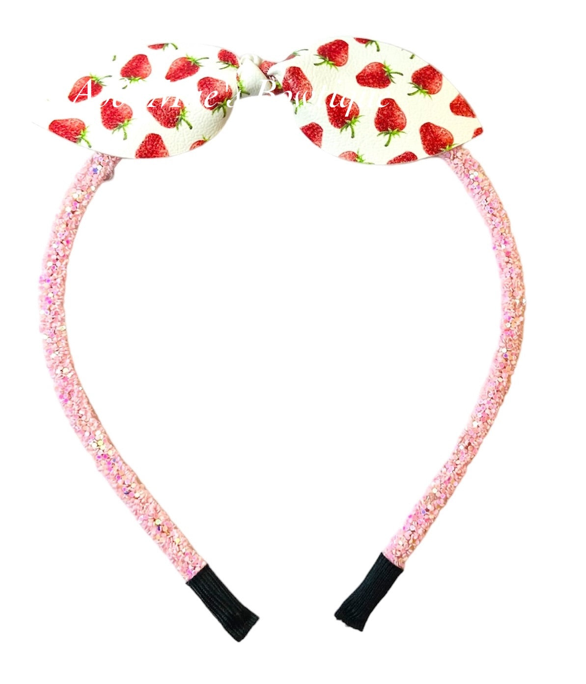 Strawberries Top Knot Bow Pink Glitter Headband