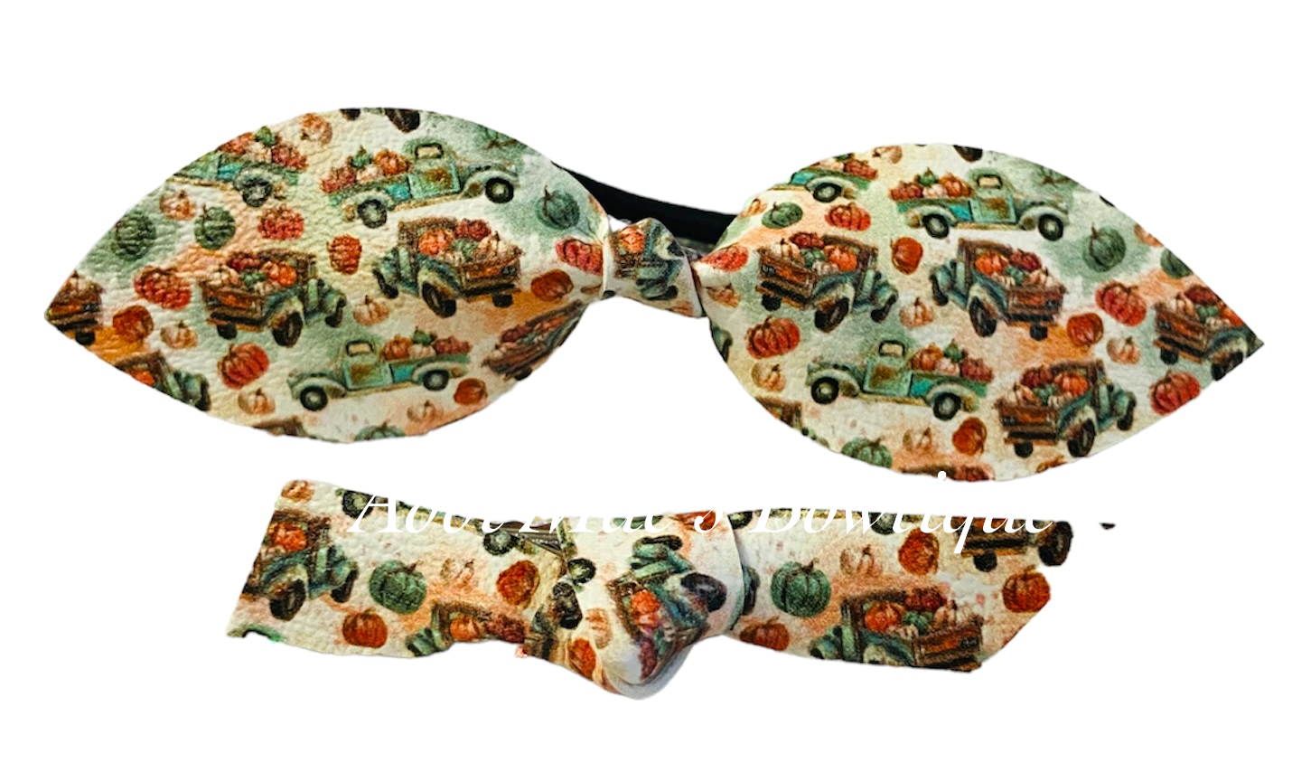 Plaid Pumpkin, Fall Trucks Top Knot Clip, Knotted Clip Set