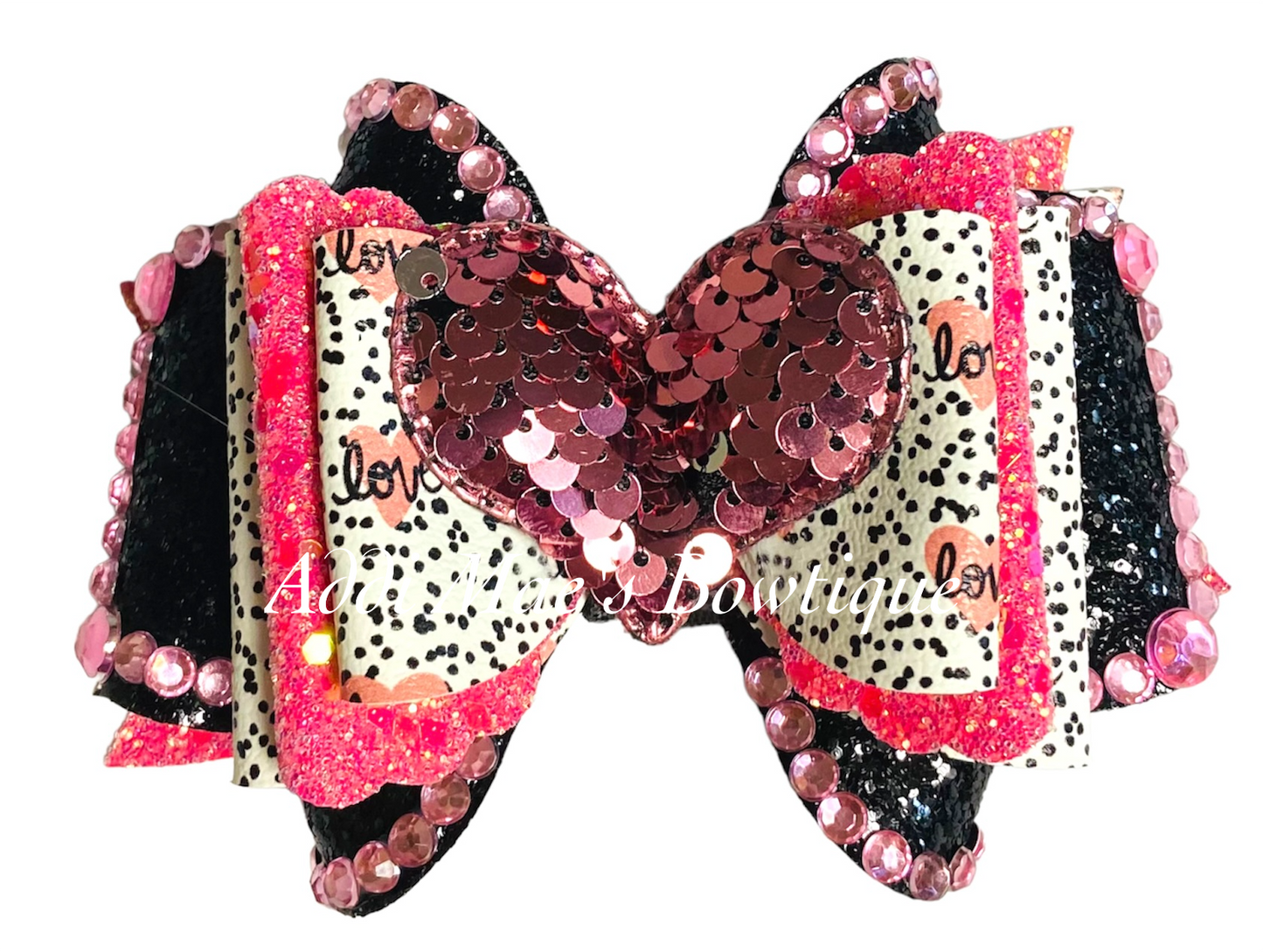Sequin Heart Love Valentines Heart Bow