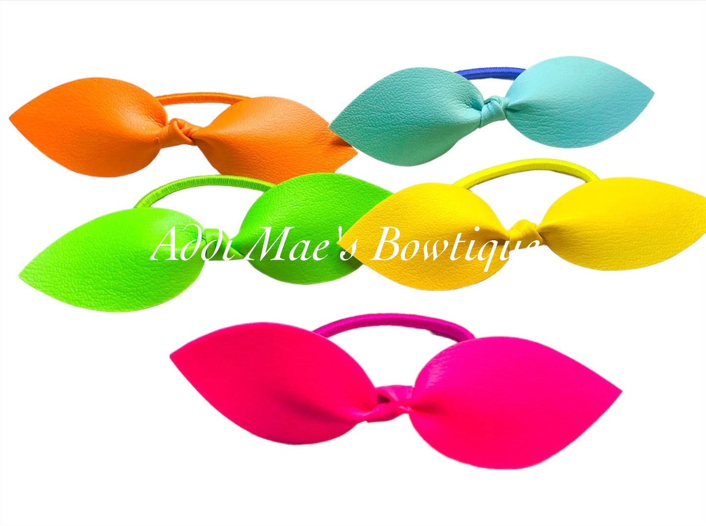 Bright Neon Faux Leather Summer Colors Top Knot Pony Set