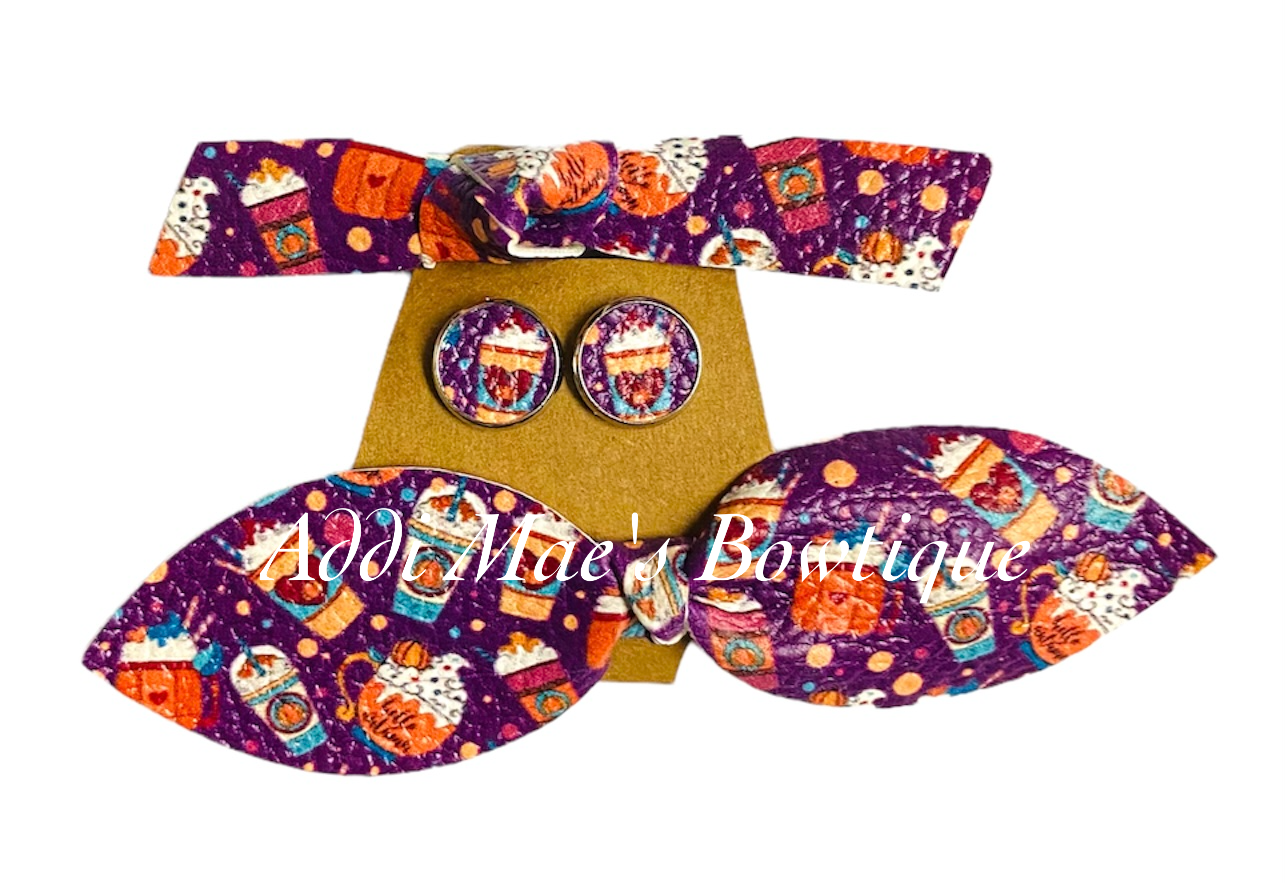 Pumpkin Spice Fall Top Knot Clip,Knot Clip, Earring Set