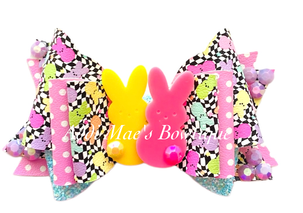 Checkered Marshmallow Bunny Acrylic Bunny Bow