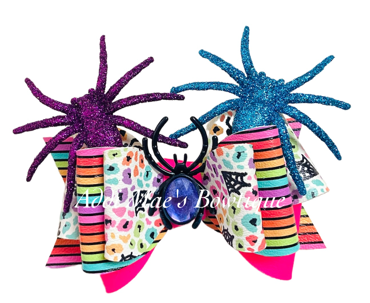 Neon Cheetah Spider Halloween Bow